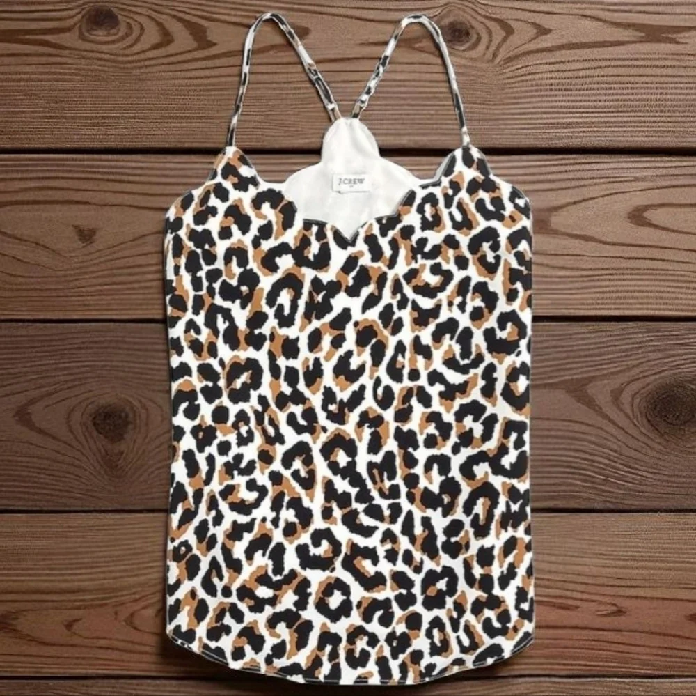 Like New J. Crew Animal Print Camisole - Black, Brown, and White Size 4